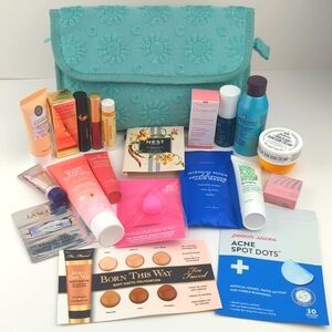 20/$20 Assorted Beauty Products + Teal Floral Makeup Bag